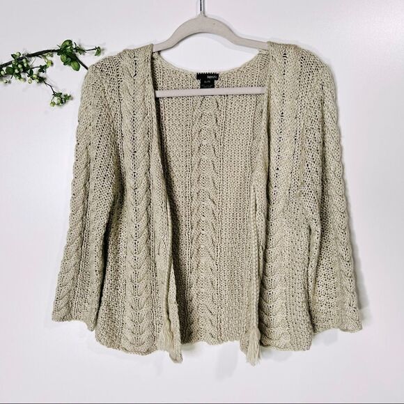 Kenzie Cream Oatmeal Open Cardigan Sweater Braided Tassels - Picture 1 of 8